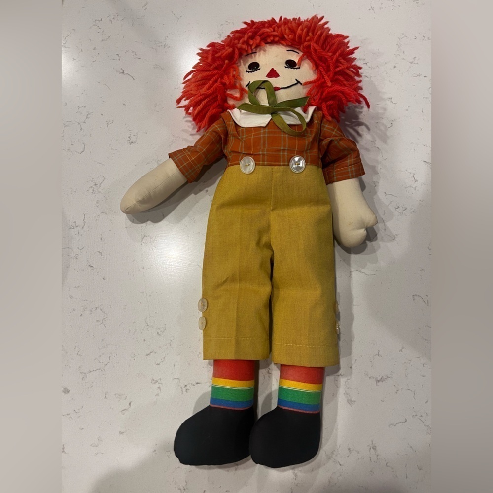 Vintage 20” Raggedy Anne and Andy Doll Rainbow leggings